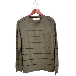 Standard Issue Mens Green Striped Men's Military Style Long Sleeve Shirt‎ Size S